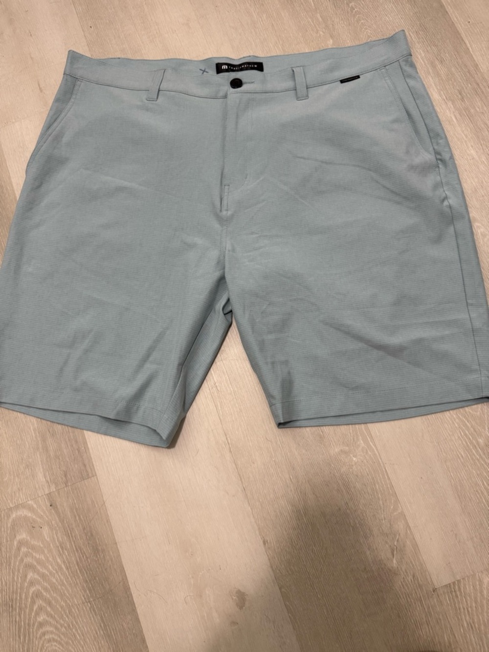 Travis Mathew Light Blue Flat Front Performance Golf Shorts